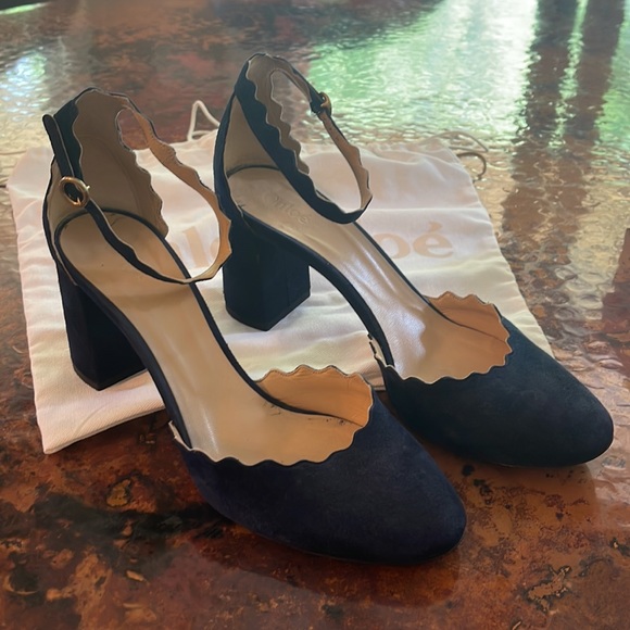 Chloē Scalloped Ankle Strap d’Orsay Pump Lagoon Blue size 39 incl box/dust bags - Picture 3 of 8